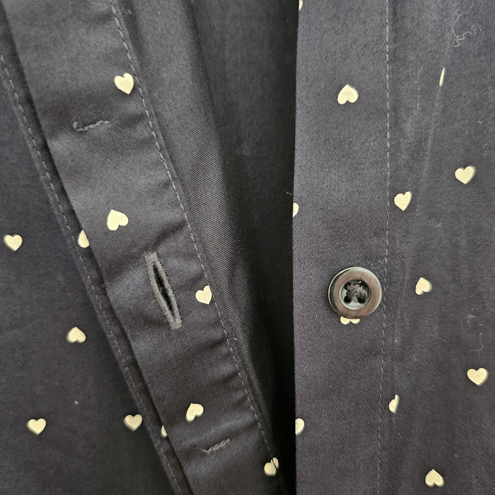 Chicos Navy Button-Front Tunic Shirt with Micro Heart Print No Iron Cotton XL - Picture 9 of 10